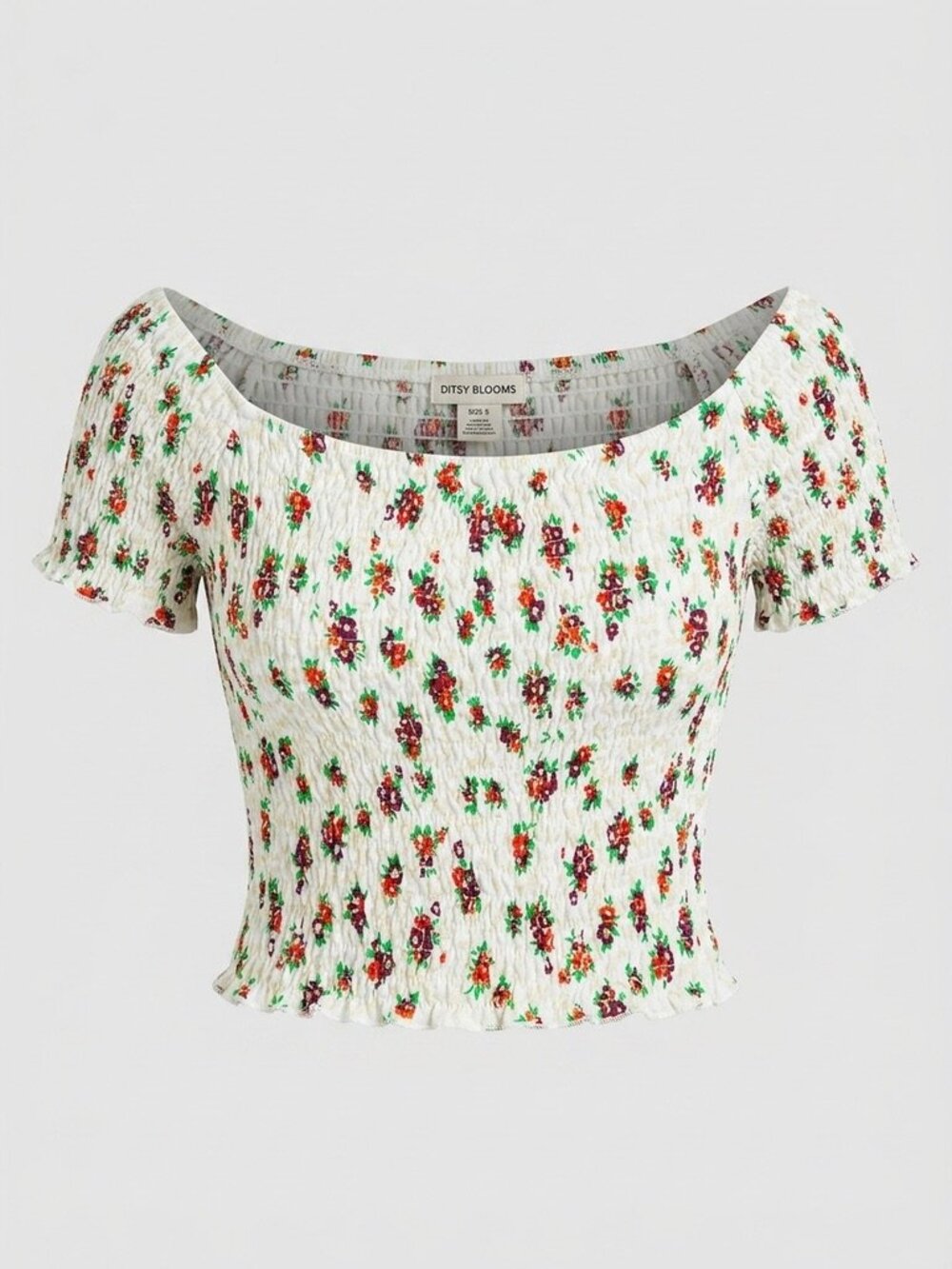 Topshop Floral Smocked Off Shoulder Crop Top 8